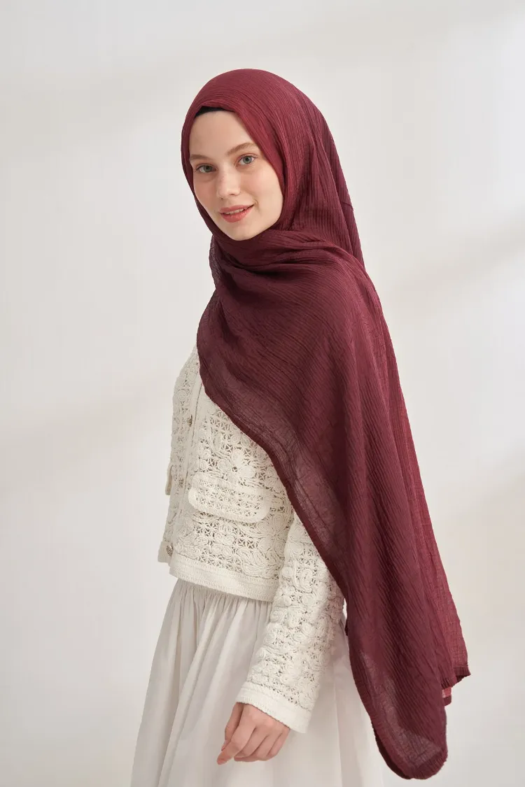 ARMANDA - 3359 Müslin Degrade Şal - Burgundy - Bordo