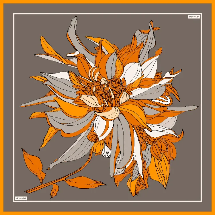 ARMANDA - 4356 Ivory Desen Twill İpek Eşarp - Vizon Orange