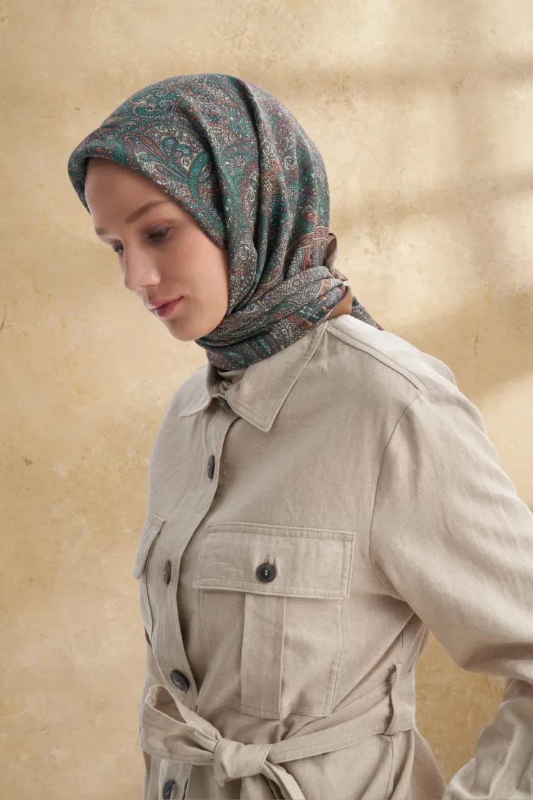 ARMANDA - 3155 Vintage Desen Eşarp - Kamel