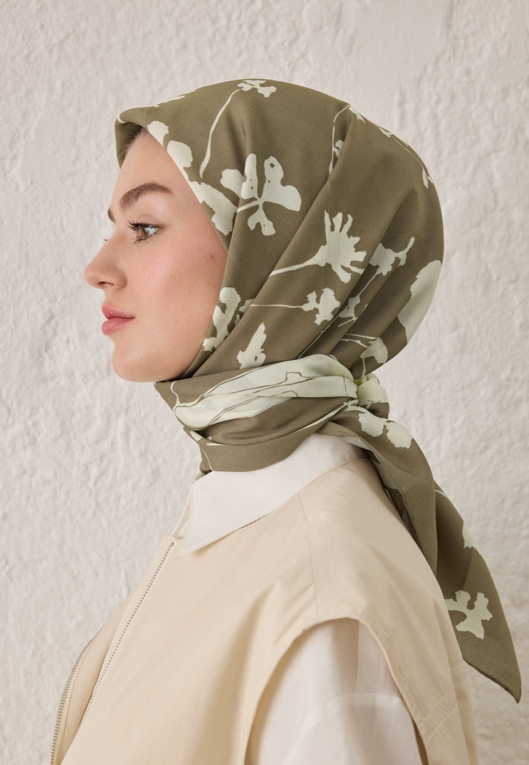 FRESH SCARFS - Perla Desen Pamuk İpek Eşarp - Haki