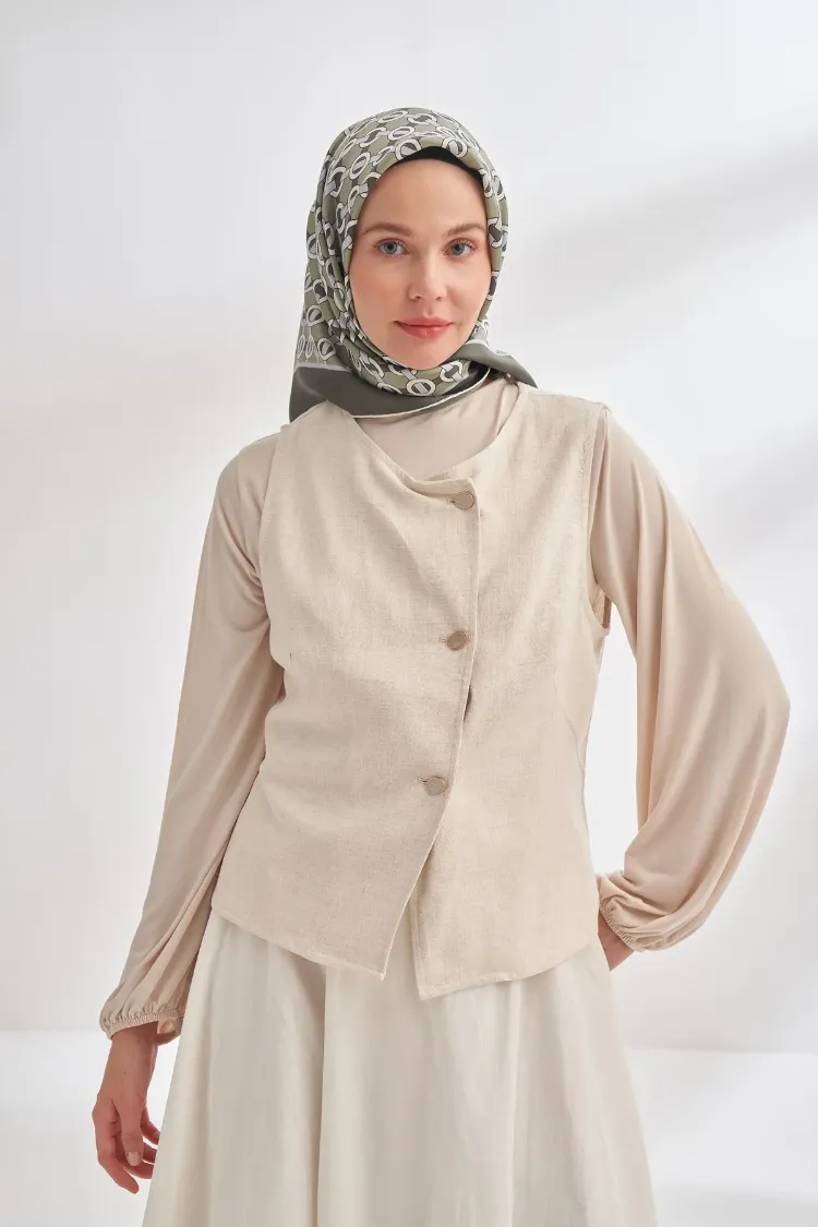 ARMANDA - 4350 Soil Desen Twill İpek Eşarp - Haki