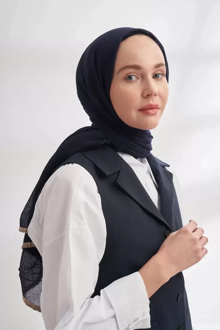 ARMANDA - 3352 Müslin Biyeli Şal - LACİVERT