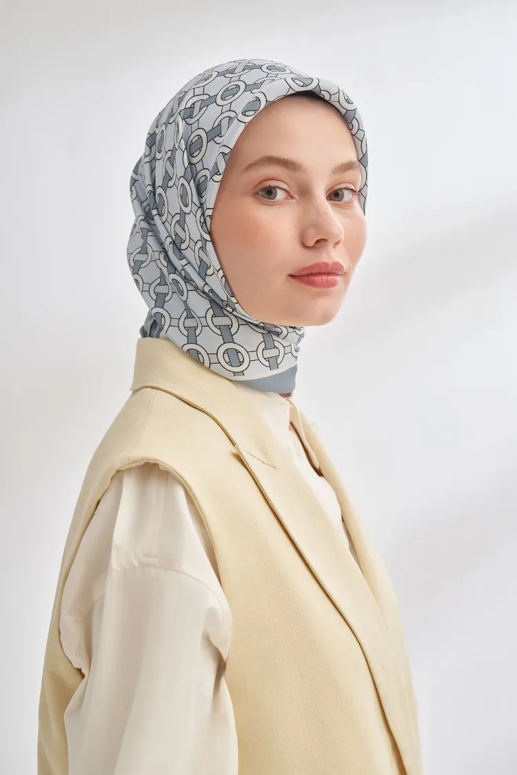 ARMANDA - 4350 Soil Desen Twill İpek Eşarp - Gri