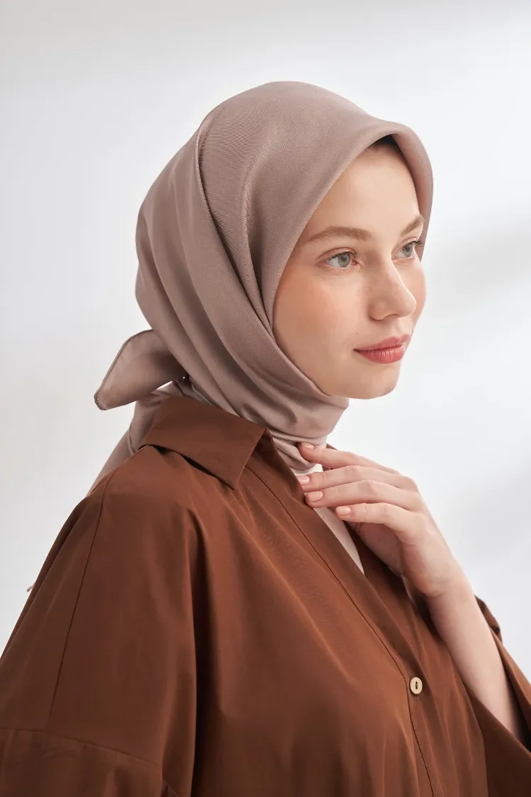 ARMANDA - 4400 Premium Twill İpek Eşarp  - Vizon