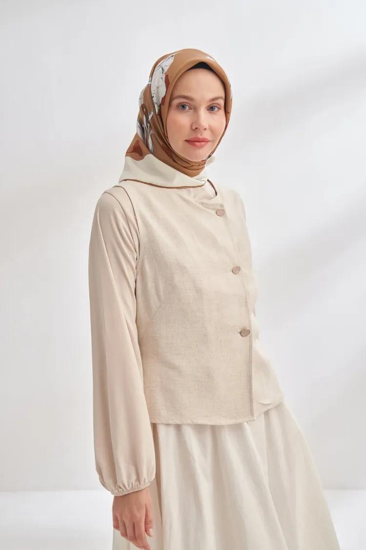 ARMANDA - 4333 Plumeria Desen Twill İpek Eşarp - Kahve