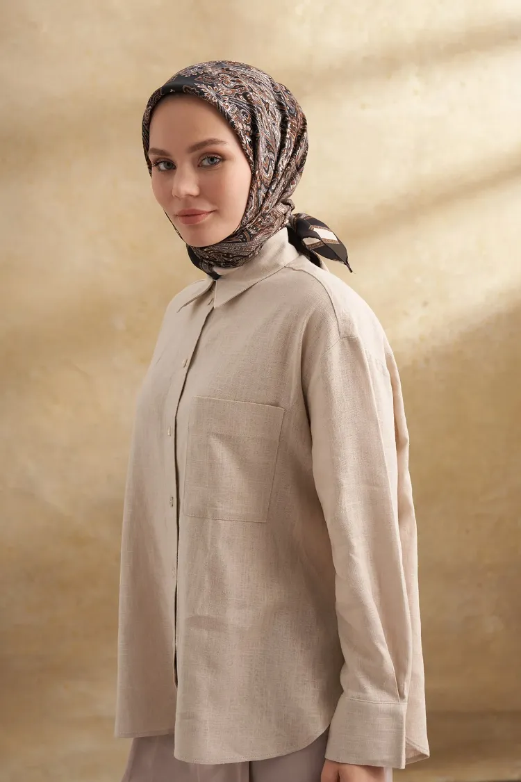 ARMANDA - 3152 Jardın Desen Eşarp - Siyah Vizon