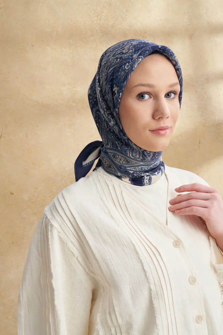 ARMANDA - 3152 Jardın Desen Eşarp - Lacivert