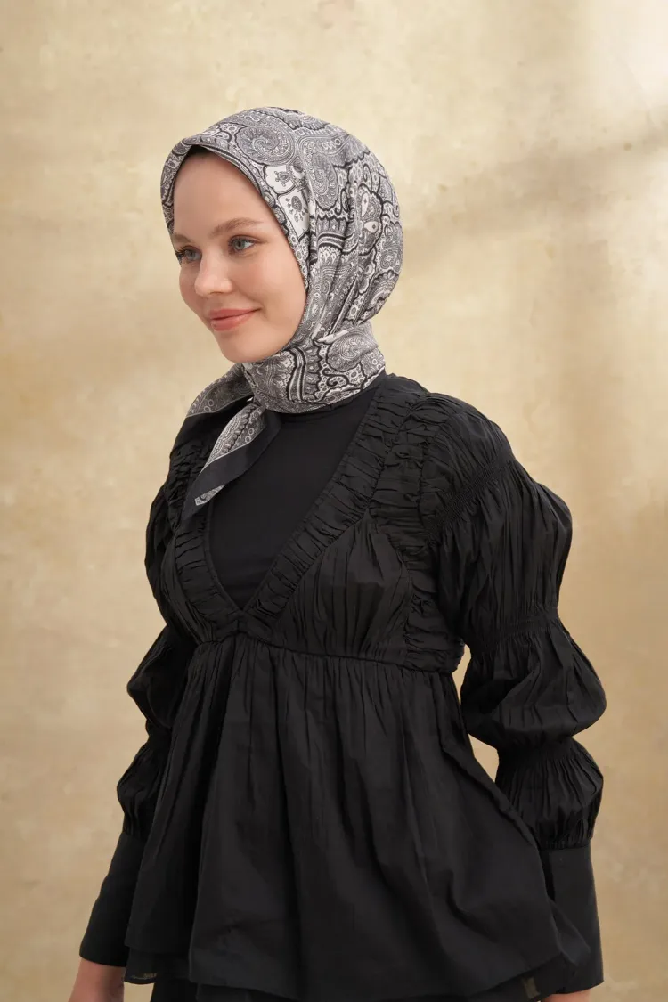 ARMANDA - 3156 Ayesha Desen Eşarp - Siyah Gri