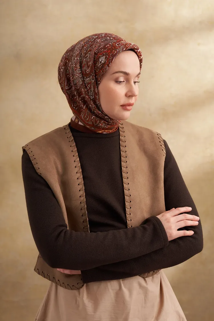 ARMANDA - 3152 Jardın Desen Eşarp - Acı Kahve