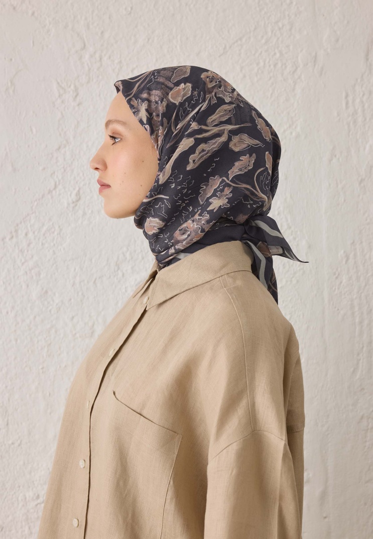 FRESH SCARFS - Elora Desen Pamuk İpek Eşarp - Koyu Mor