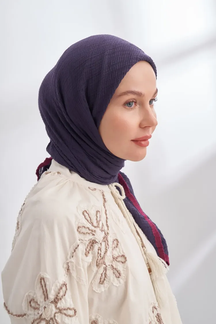 ARMANDA - 3353 Müslin Biyeli Eşarp - Mürdüm