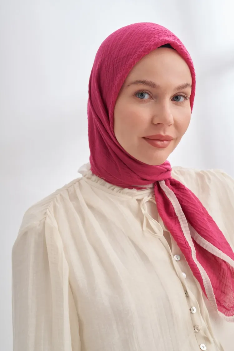 ARMANDA - 3353 Müslin Biyeli Eşarp - Fuşya