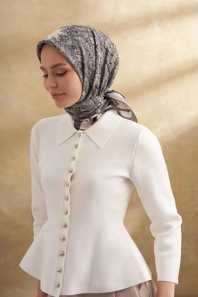 ARMANDA - 3152 Jardın Desen Eşarp - Koyu Gri
