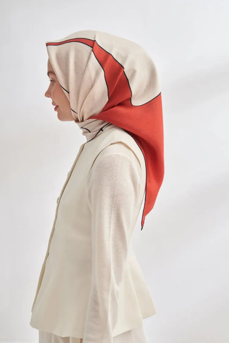 ARMANDA - 4355 İnaya Desen Twill İpek Eşarp - Taş-Bordo