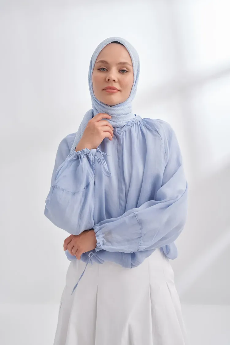 ARMANDA - 3353 Müslin Biyeli Eşarp - Bebe Mavisi