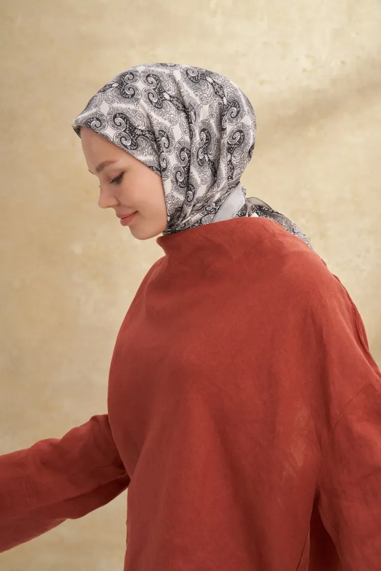 ARMANDA - 3151 Gaina Desen Eşarp - Gümüş
