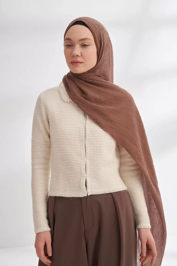 ARMANDA - 3352 Müslin Biyeli Şal - Koyu Vizon