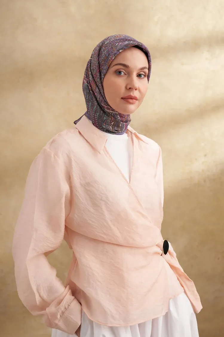 ARMANDA - 3155 Vintage Desen Eşarp - Lila