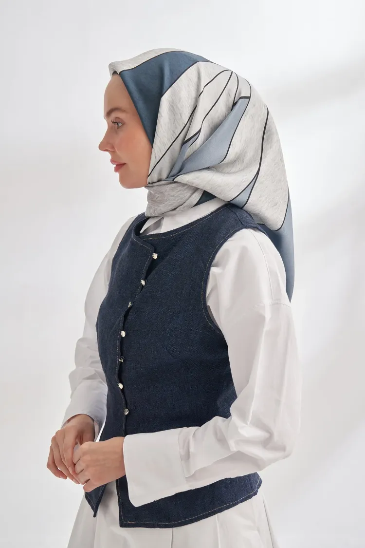 ARMANDA - 4355 İnaya Desen Twill İpek Eşarp - İndigo