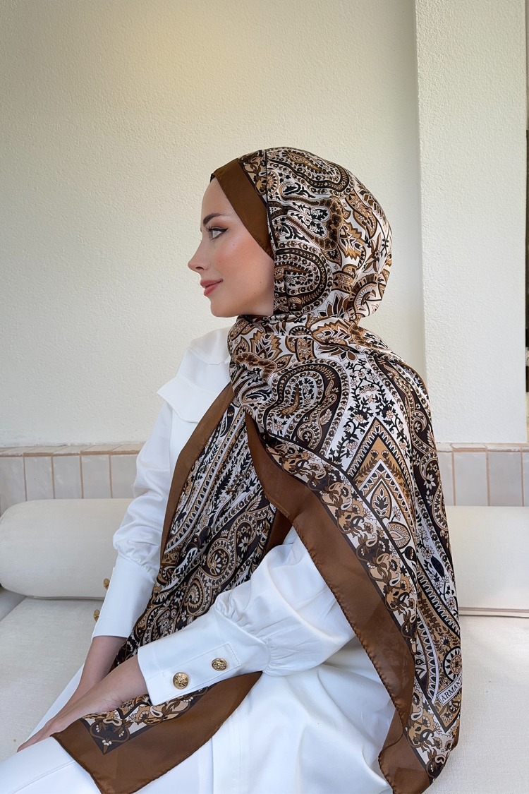 ARMANDA - 6035 Pashmina Desen Şal - Kahve