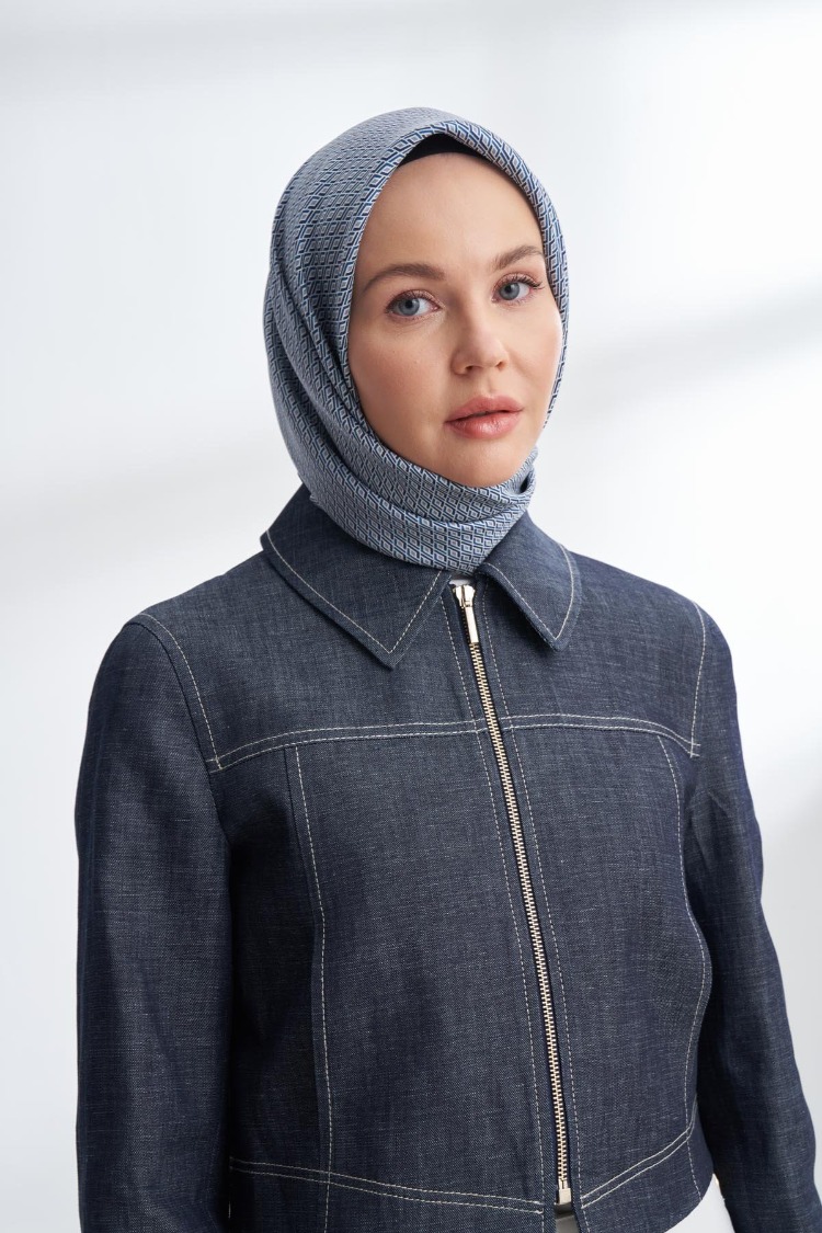 ARMANDA - 4303 NOIRE DESEN TWILL İPEK EŞARP - Lacivert