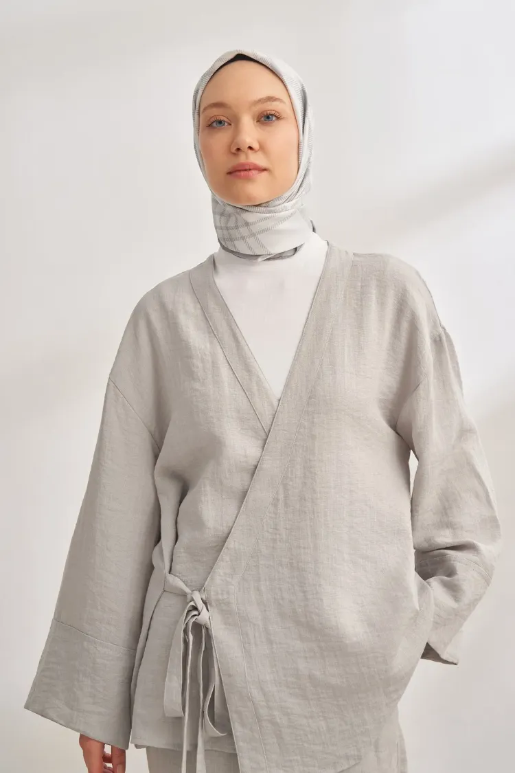 ARMANDA - 4358 Naya Desen Twill İpek Eşarp - Gümüş