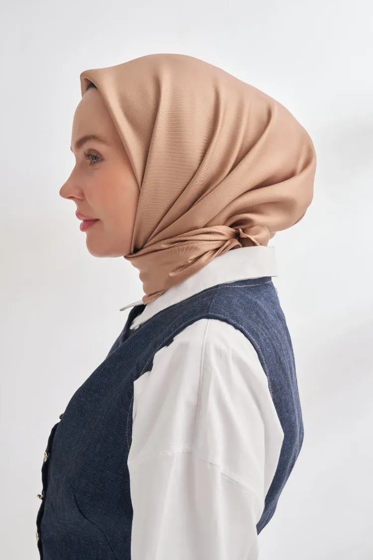 ARMANDA - 4400 Premium Twill İpek Eşarp - Kamel