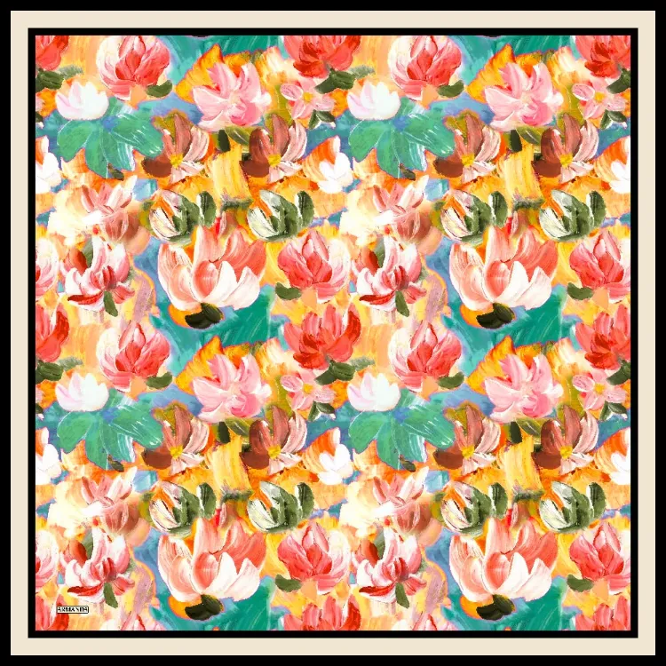 ARMANDA - 4359 Abstract Bloom Desen Twill İpek Eşarp - Pembe