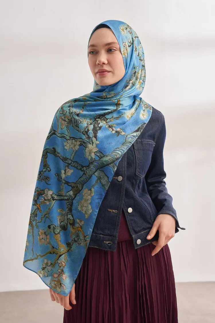 ARMANDA - 4464 Van Gogh Şal - Kot Mavisi