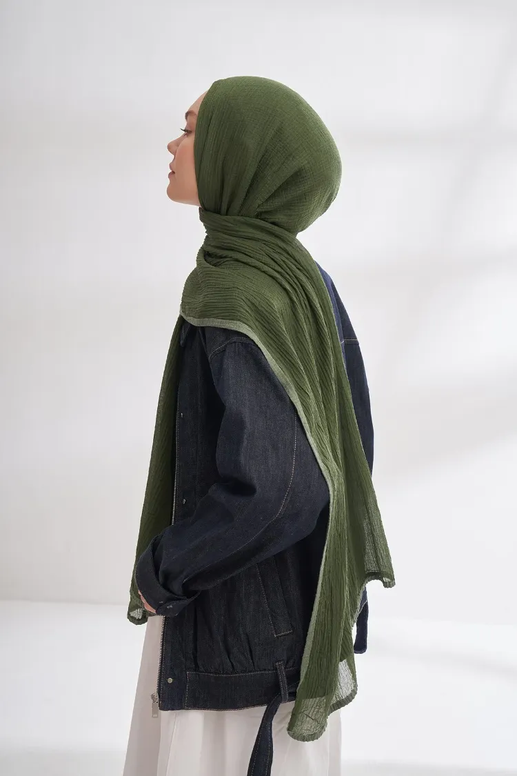 ARMANDA - 3352  Müslin Biyeli Şal - Çam Yeşili