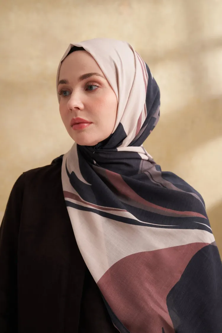 ARMANDA- 3383 İpek Pamuk Sarah Desen Şal - Vizon Siyah
