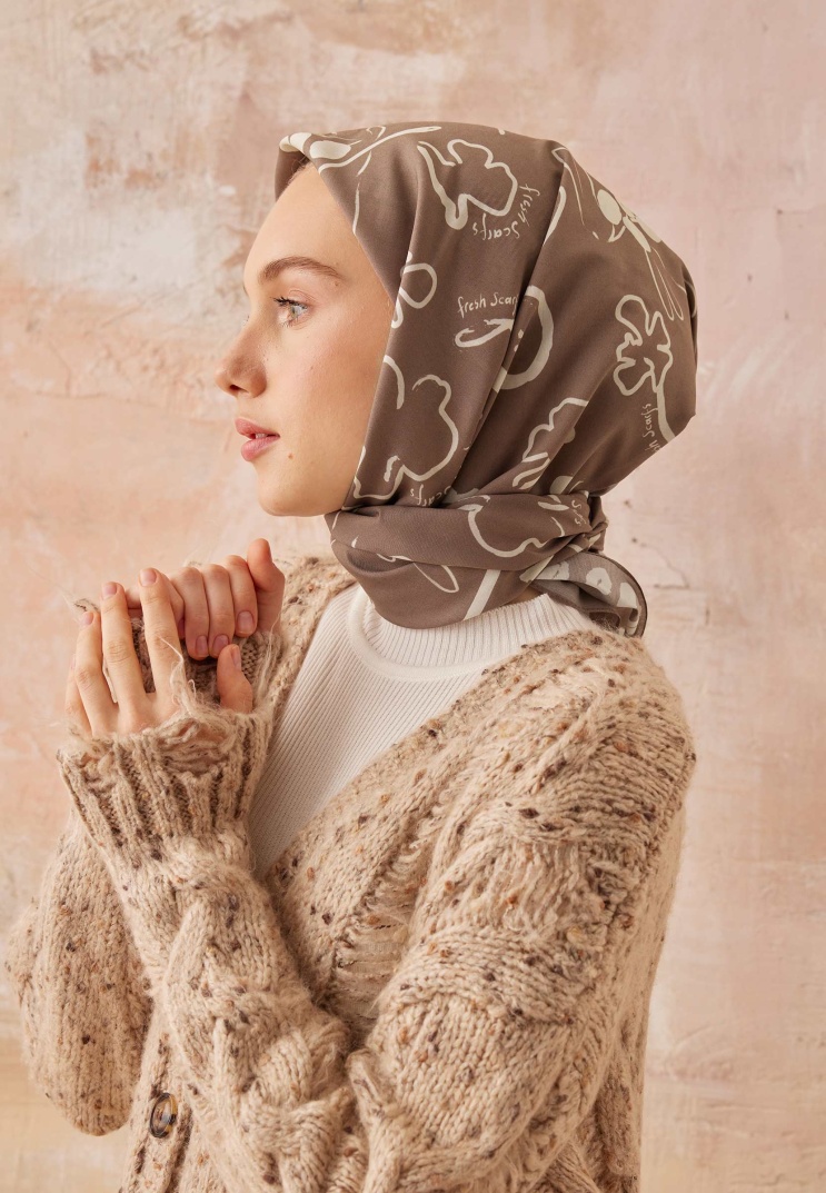 Fresh Scarfs - Luna Desen Pamuk İpek Eşarp - Tozlu Kahve
