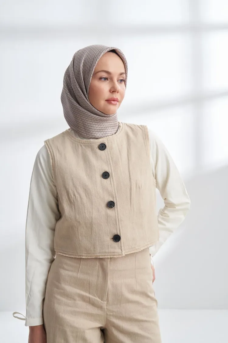 ARMANDA - 4303 NOIRE DESEN TWILL İPEK EŞARP - Vizon