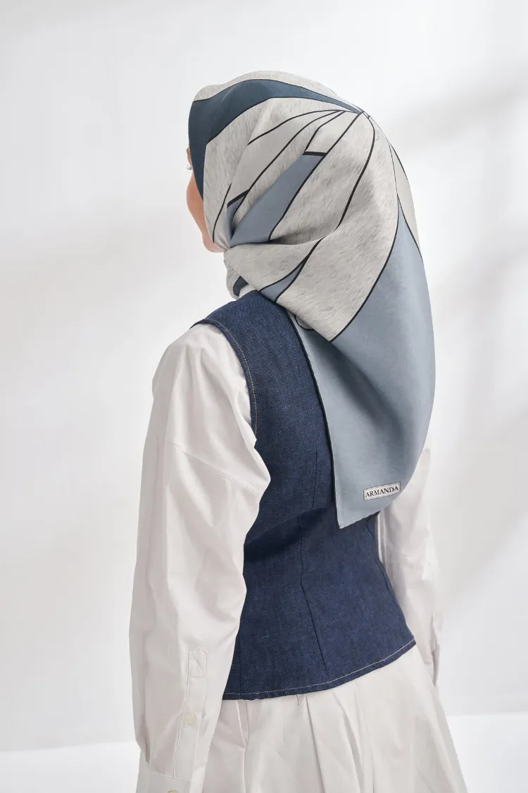 ARMANDA - 4355 İnaya Desen Twill İpek Eşarp - İndigo