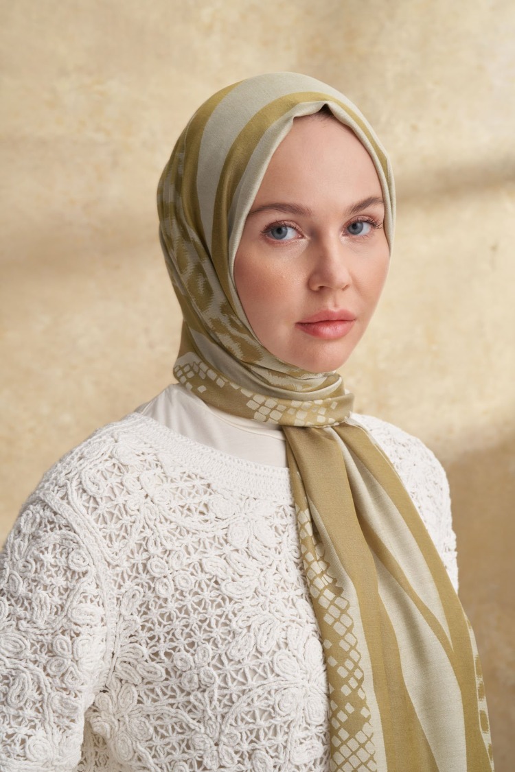 Armanda - 3304 Fiori Jakar Leopar Desen - Yağ Yeşili