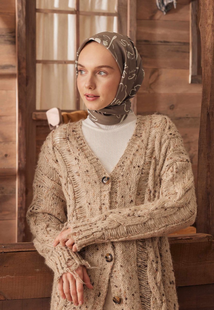 Fresh Scarfs - Luna Desen Pamuk İpek Eşarp - Tozlu Kahve