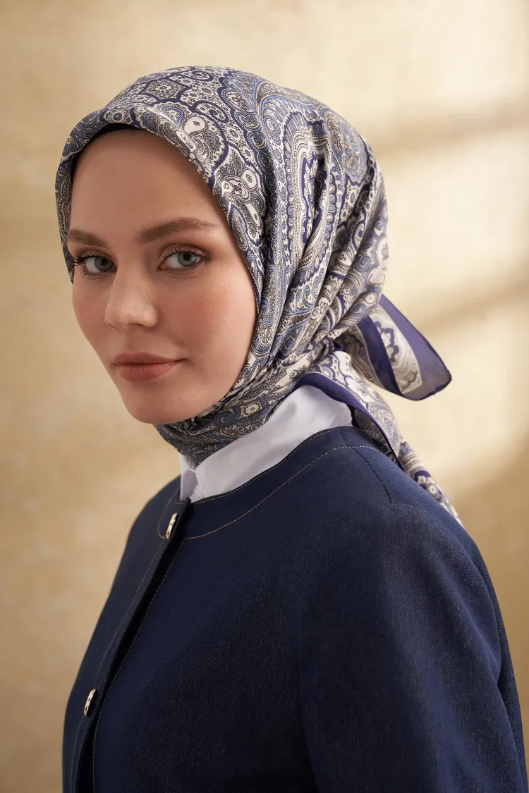 ARMANDA - 3156 Ayesha Desen Eşarp - Lacivert Krem