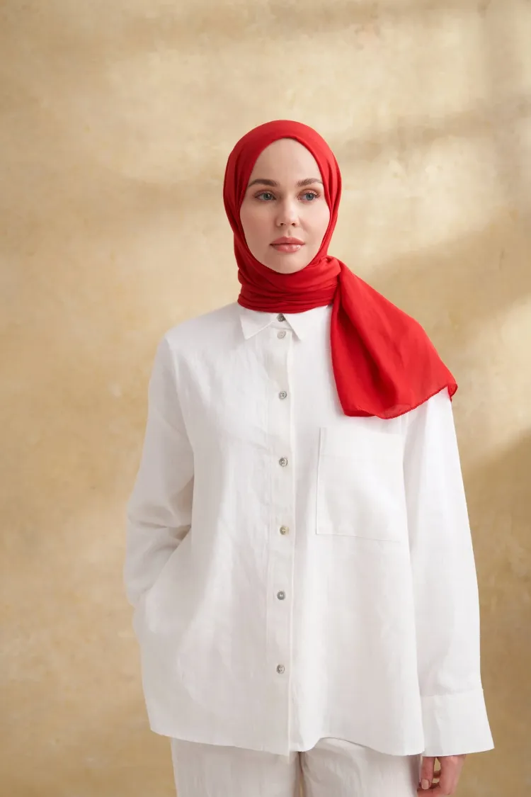 ARMANDA - 3009 Rustik Pamuksu Şal - Kırmızı