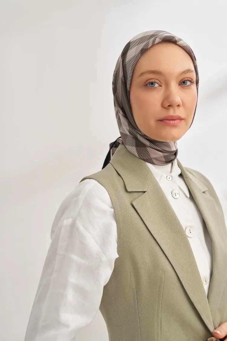 ARMANDA - 4358 Naya Desen Twill İpek Eşarp - Füme