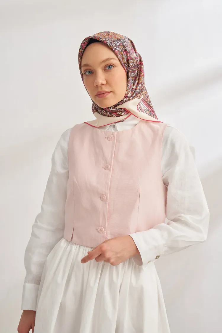 ARMANDA - 4352 Anesha Desen Twıll İpek Eşarp - Fuşya