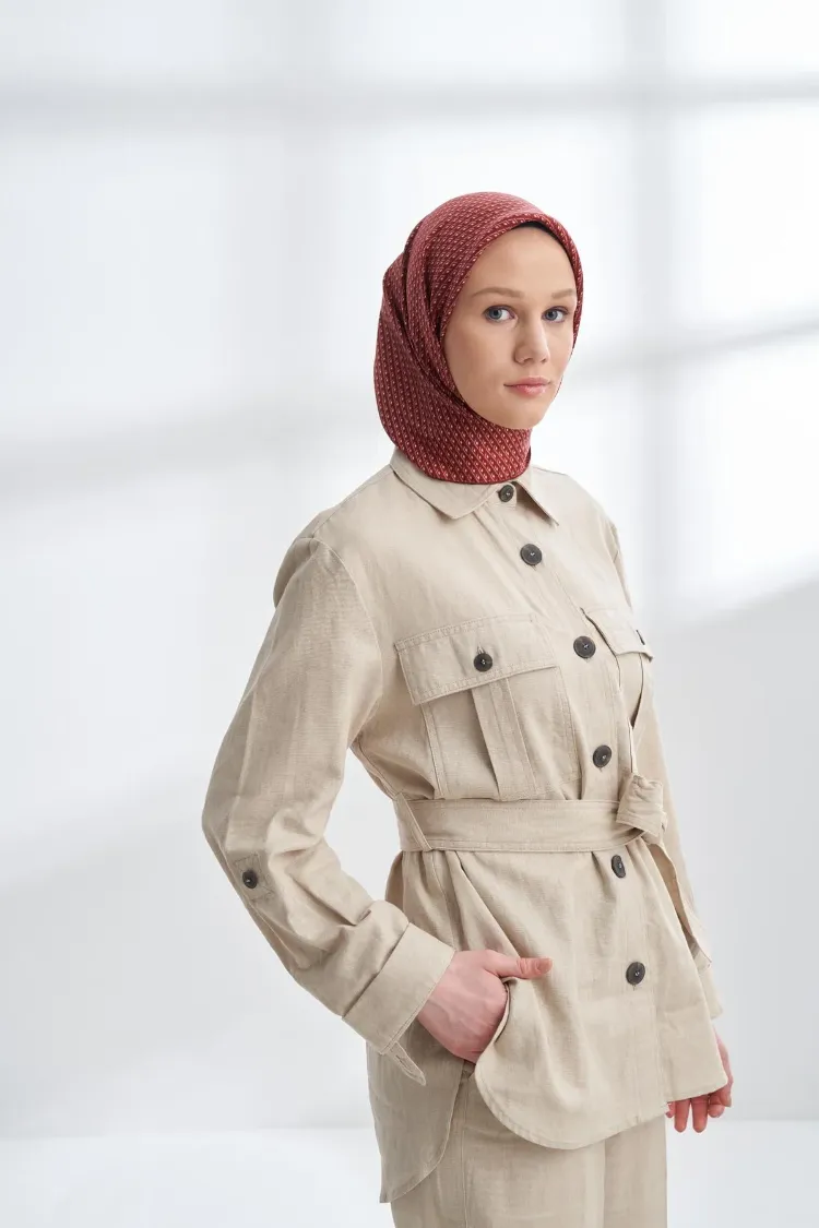 ARMANDA - 4303 NOIRE DESEN TWILL İPEK EŞARP - Bordo