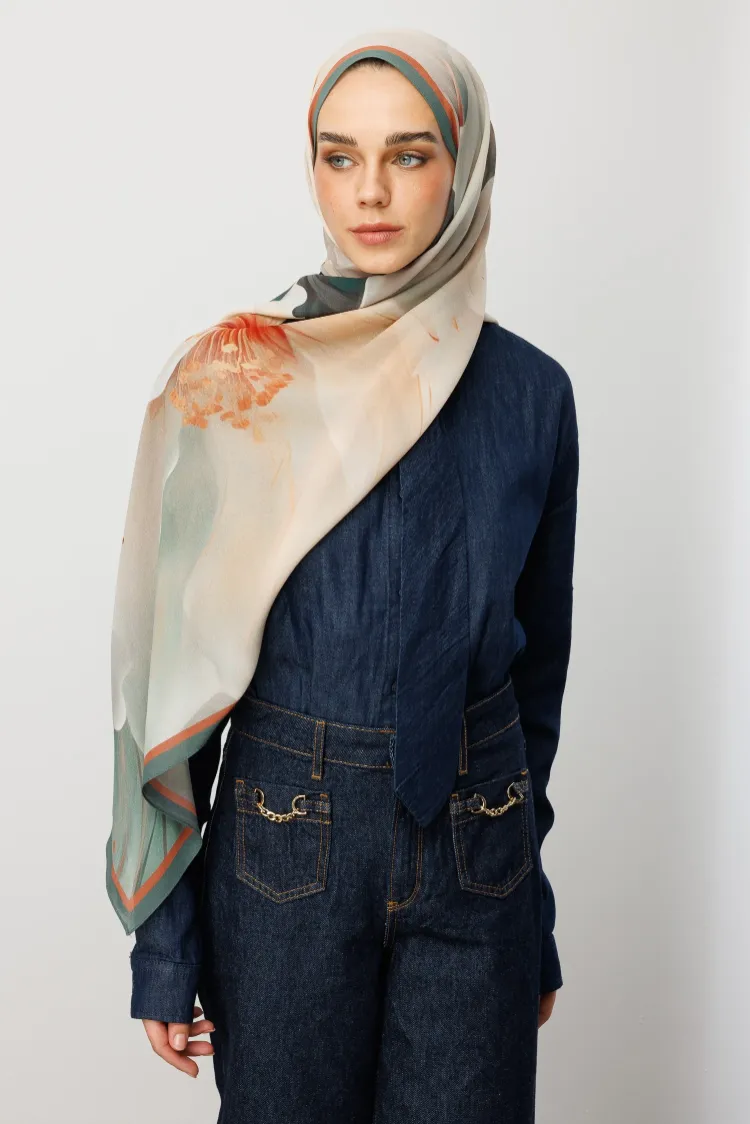 MOONCORN - Pure Desen Hebei İpek Şal - Soft Yeşil