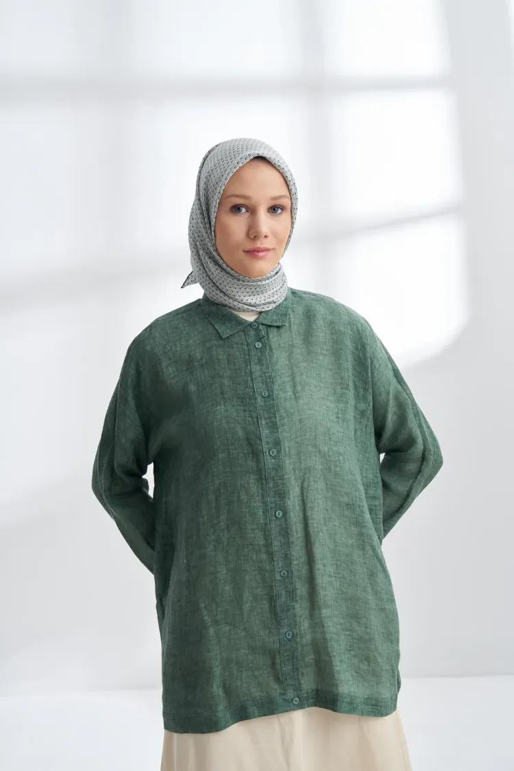 ARMANDA - 4303 NOIRE DESEN TWILL İPEK EŞARP - Keten Yeşili