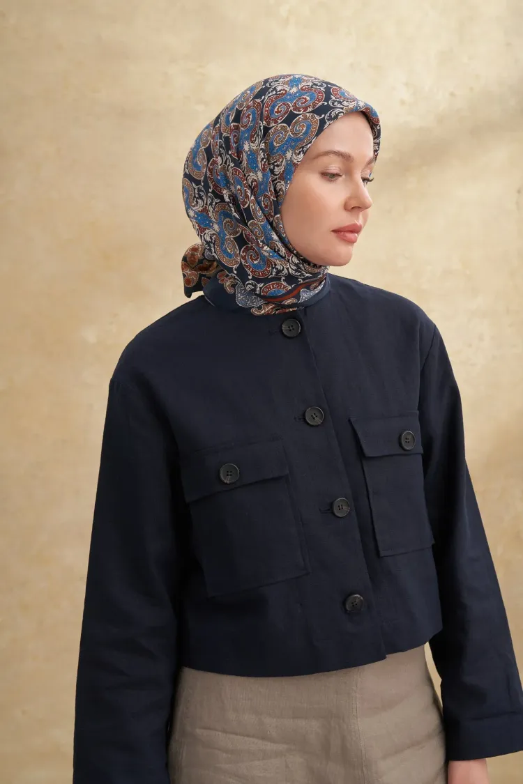 ARMANDA - 3151 Gaina Desen Eşarp - Lacivert Dore