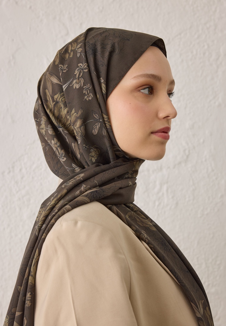 FRESH SCARFS - Aster Desen Şal Koyu - Kahve