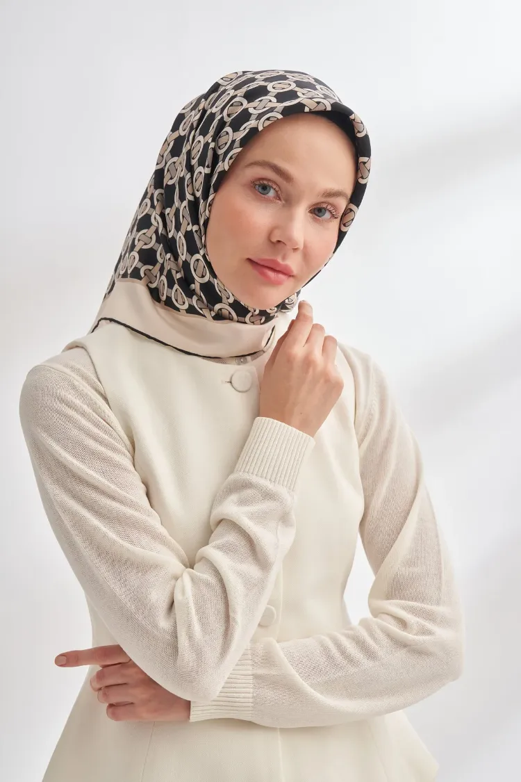 ARMANDA - 4350 Soil Desen Twill İpek Eşarp -