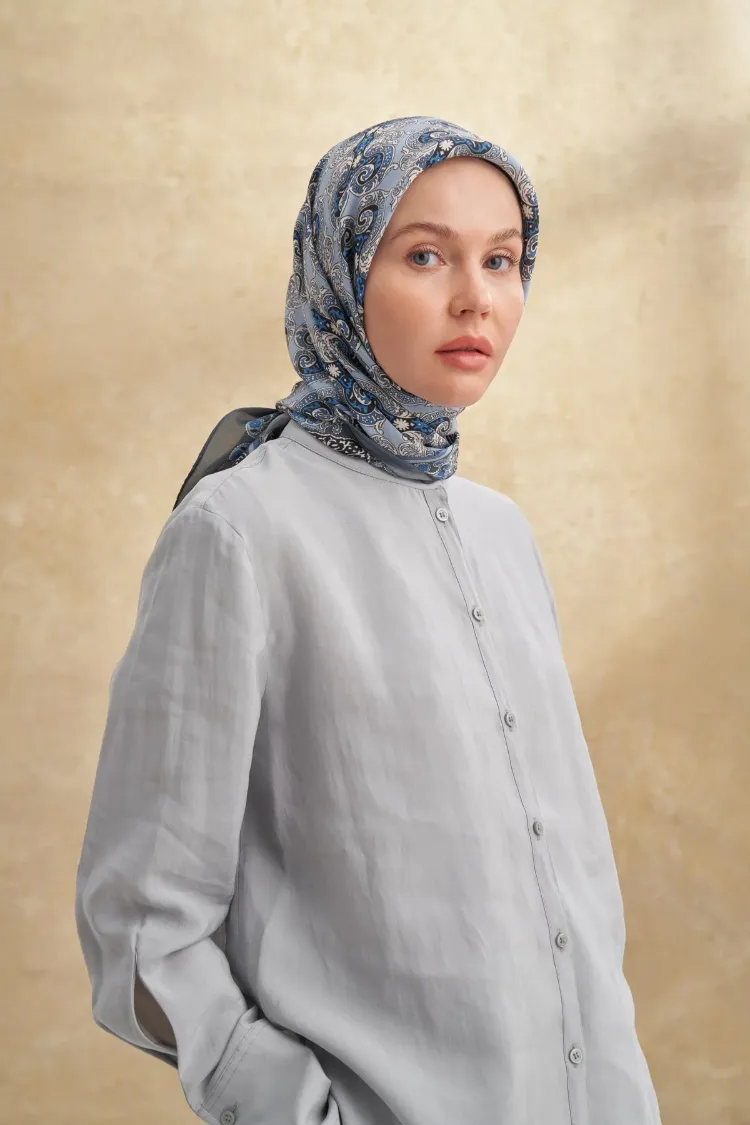 ARMANDA - 3151 Gaina Desen Eşarp - İndigo
