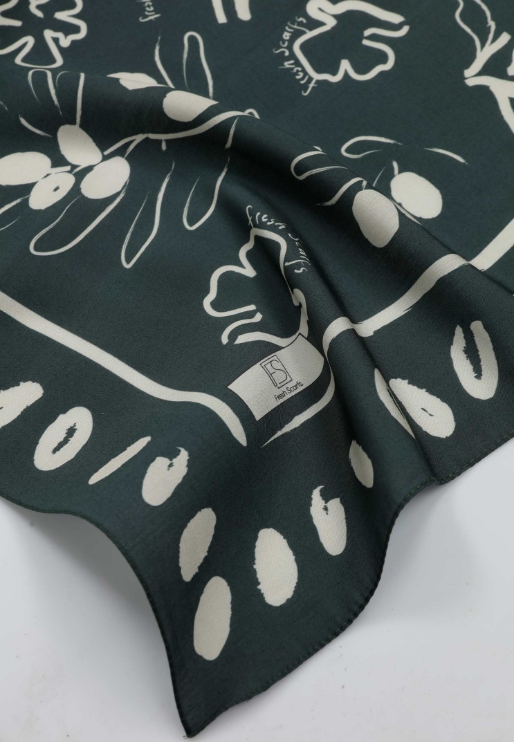 Fresh Scarfs - Luna Desen Pamuk İpek Eşarp - Yeşil