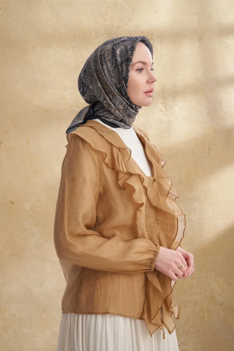 ARMANDA - 3155 Vintage Desen Eşarp - Siyah Gold