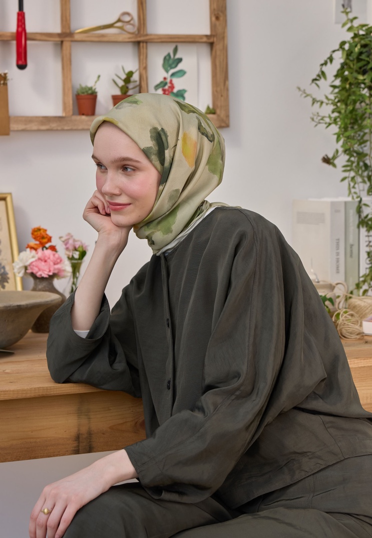 FRESH SCARFS - İsla Desen Pamuk İpek Eşarp - Yeşil